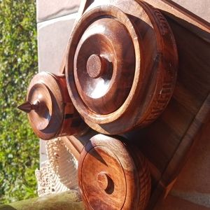 WOOD MINATURE BOWLS WITH LIDS & TRAY